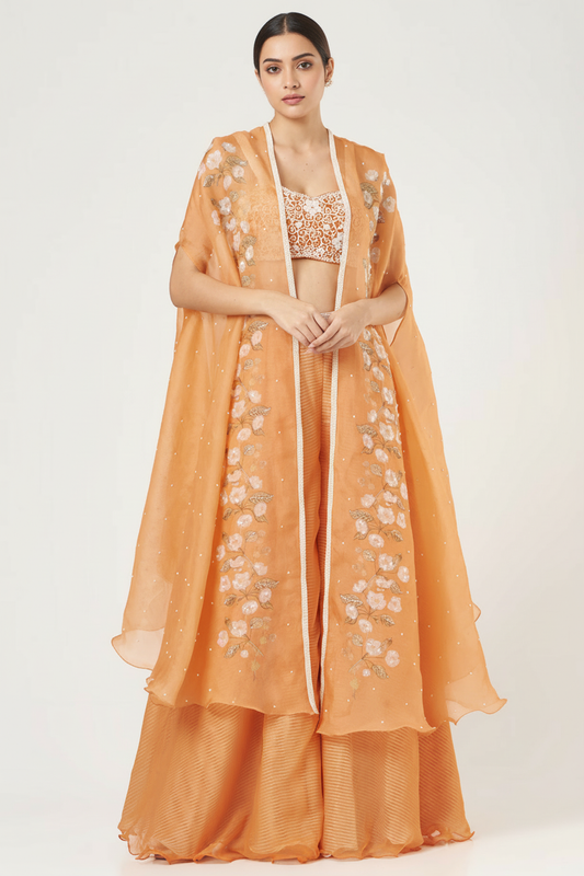 Orange Organza Palazzo Pant Set