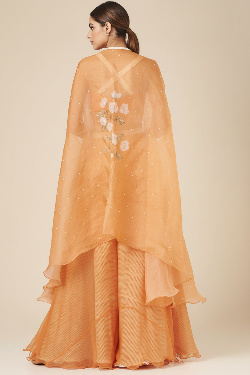 Orange Organza Palazzo Pant Set