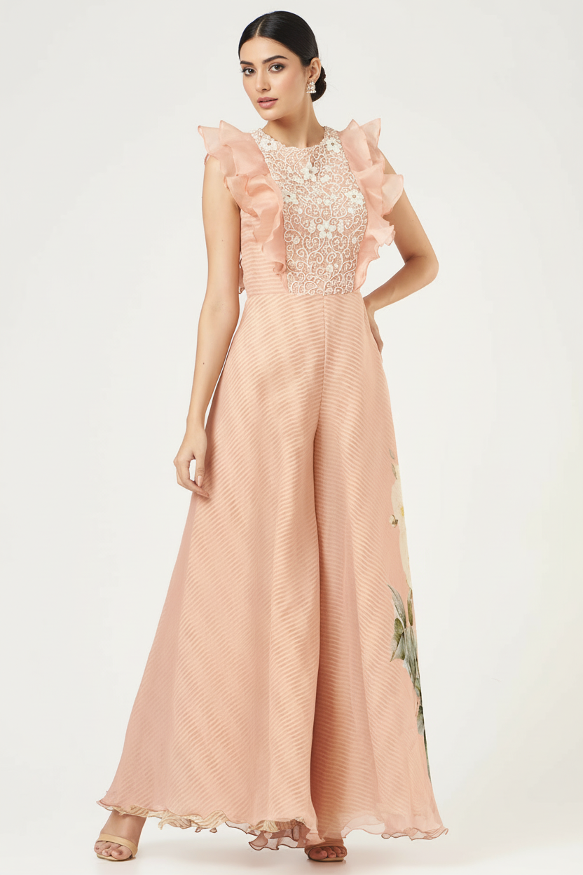 Blush Pink Chiffon Embroidered Jumpsuit