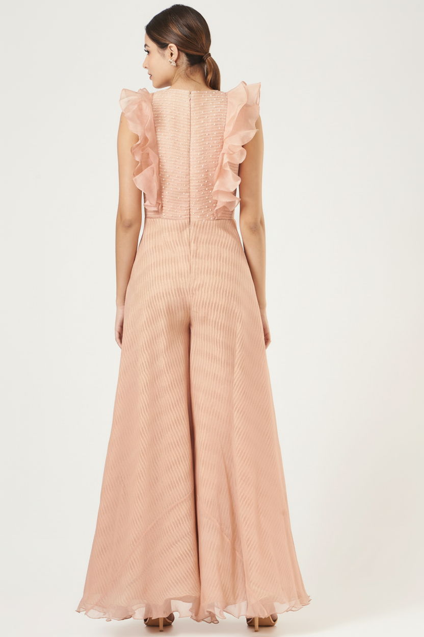 Blush Pink Chiffon Embroidered Jumpsuit