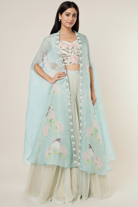 Eco Green Organza Cape Set