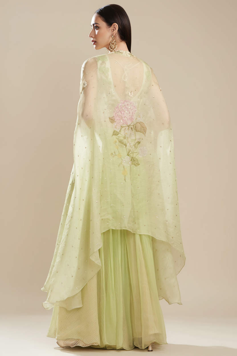 Jade Organza Digital Printed Jacket Lehenga Set