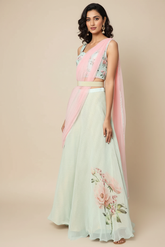 Mint Green Chiffon Palazzo Pant Set