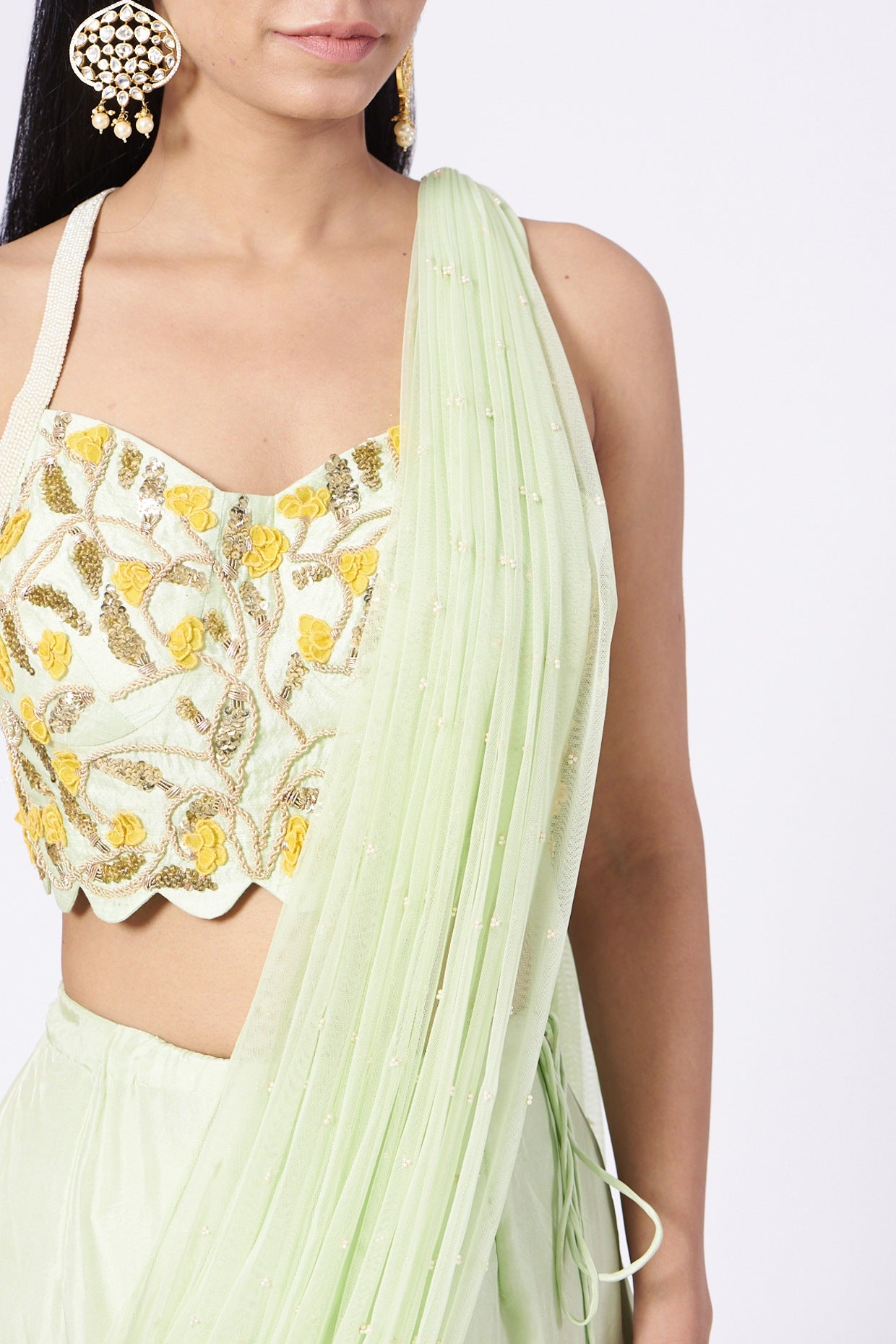 Lime Green Raw Silk Lehenga Set