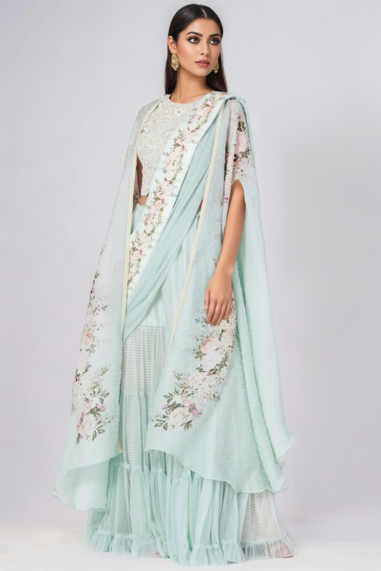 Sky Blue Chiffon Lehenga Set