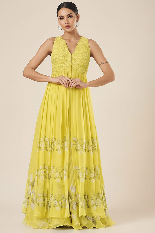 Sunlit Bloom Embellished Yellow Kurti Set