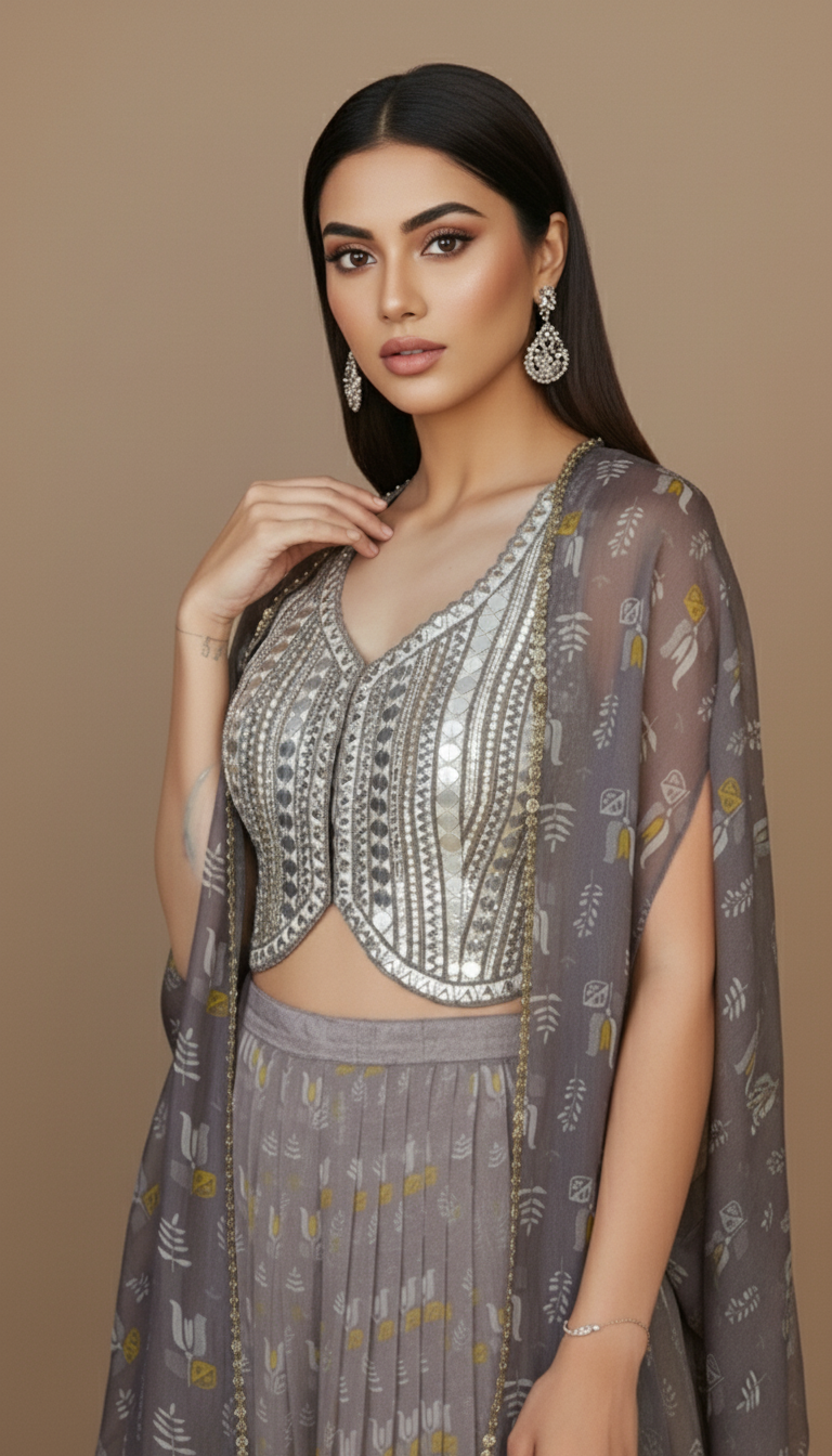 Smoky Lilac Mirror Cape Set