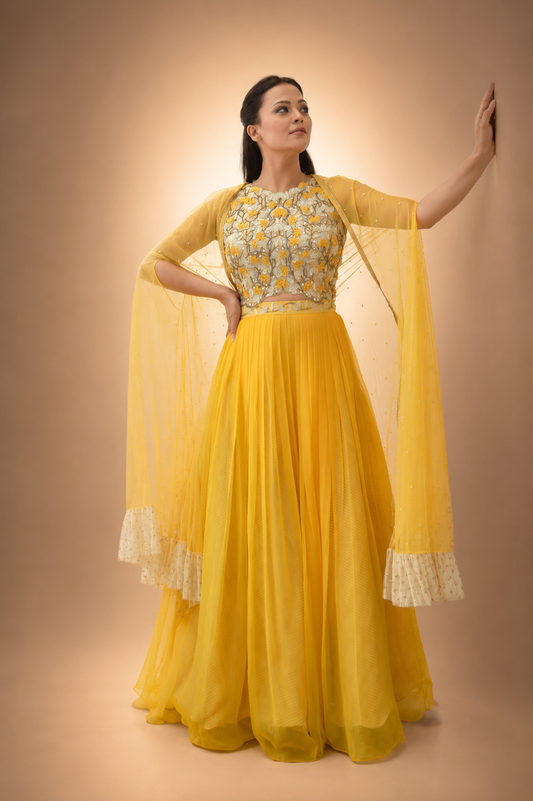 Golden Meadow Cape Lehenga Set