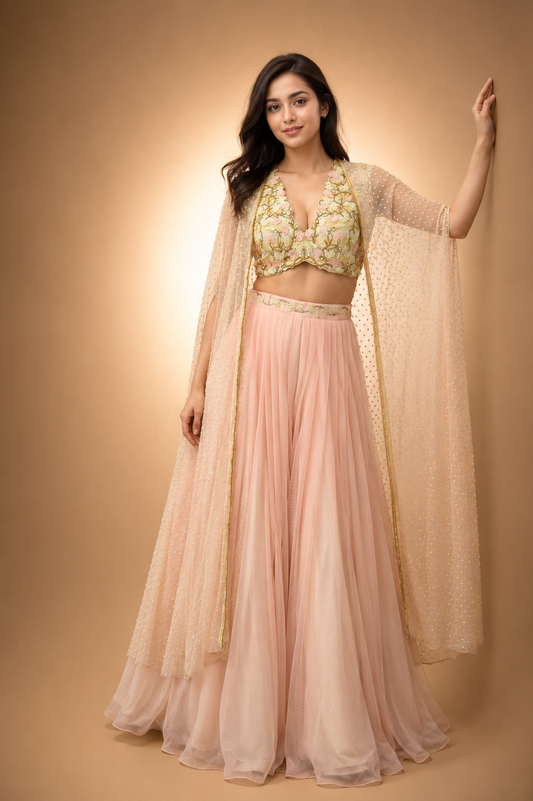 Blush Petal Cape Palazzo Set
