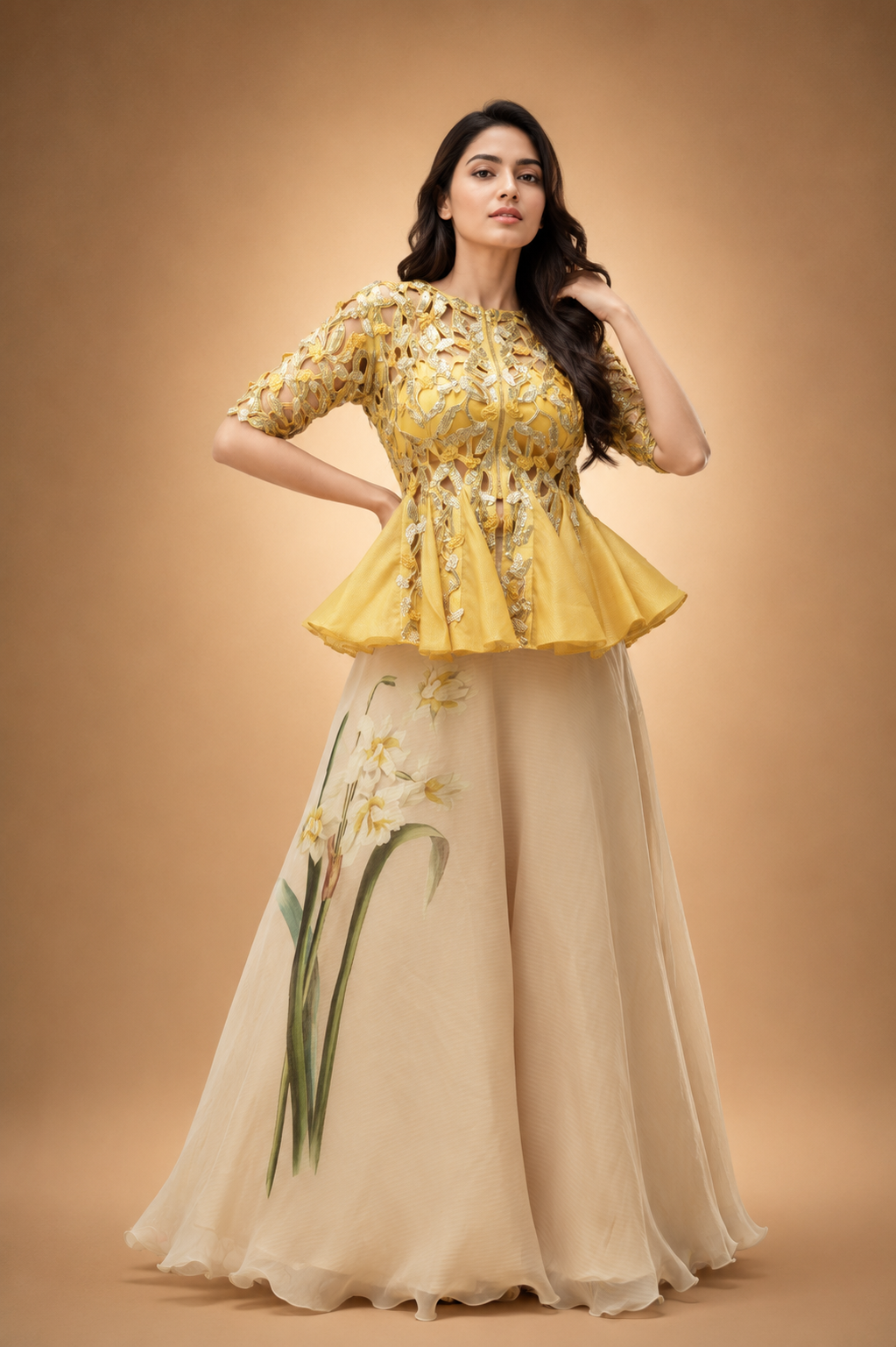 Golden Narcissus Peplum Set