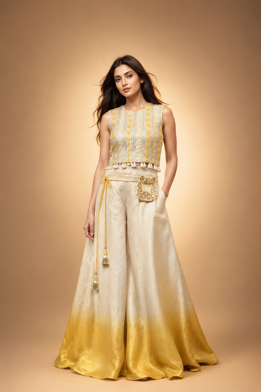 Saffron Bloom Ombre Palazzo Set