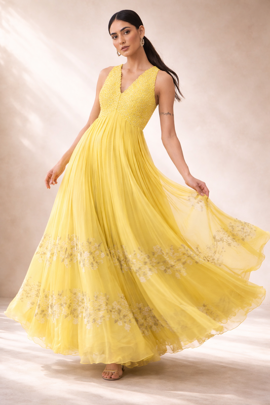 Sunlit Bloom Embellished Yellow Kurti Set