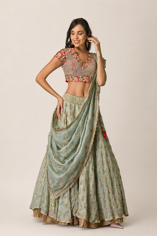 Sage & Scarlet Embellished Lehenga Set