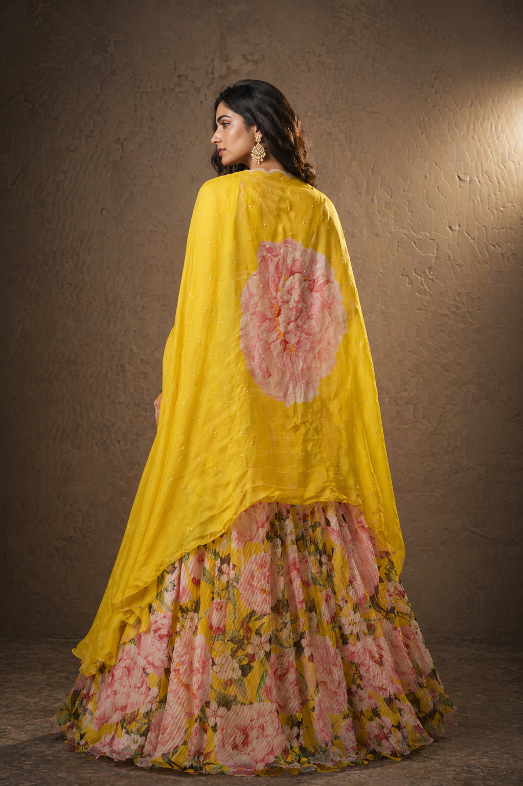 The Marigold Peony 3D Lehenga Cape Set