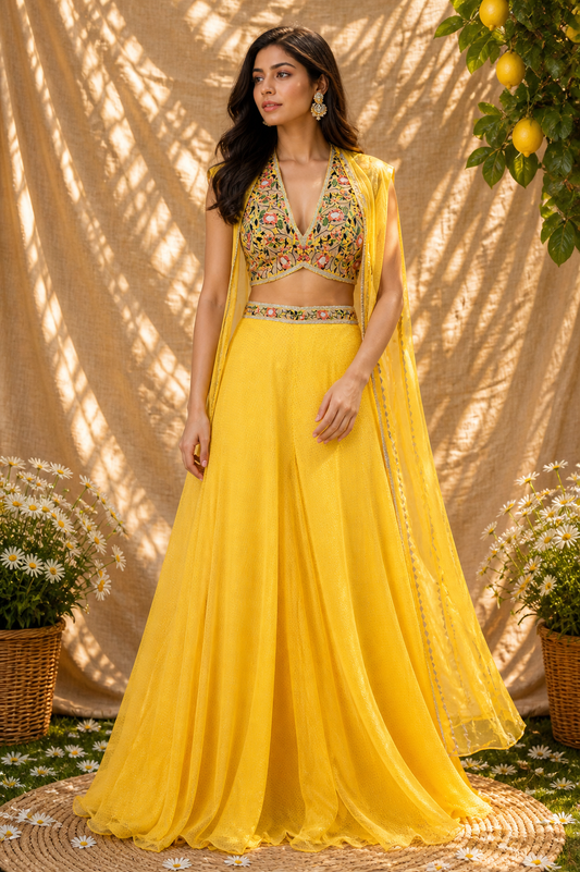 Yellow Printed Pant Set