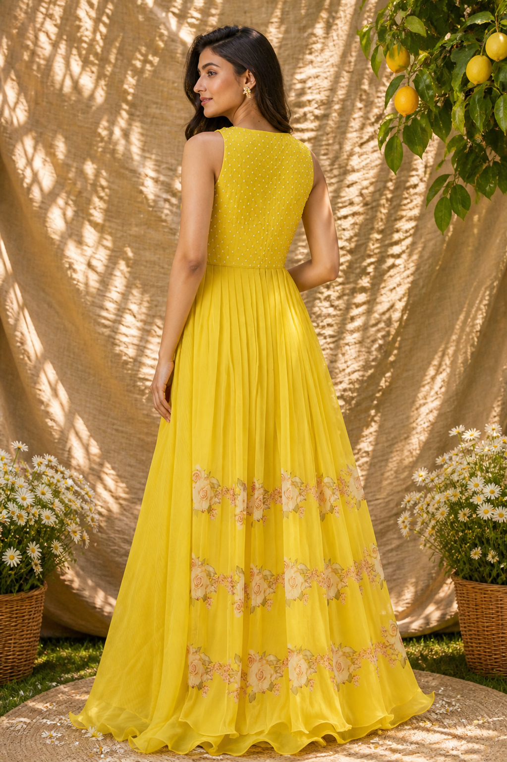 Yellow Chiffon & Raw Silk Kurta Set