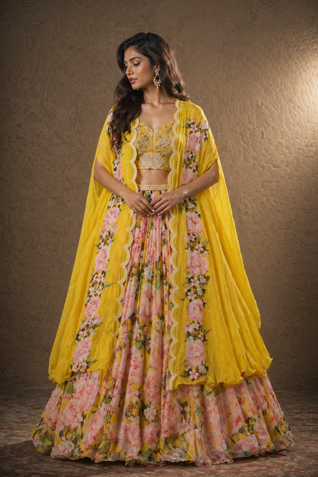 The Marigold Peony 3D Lehenga Cape Set