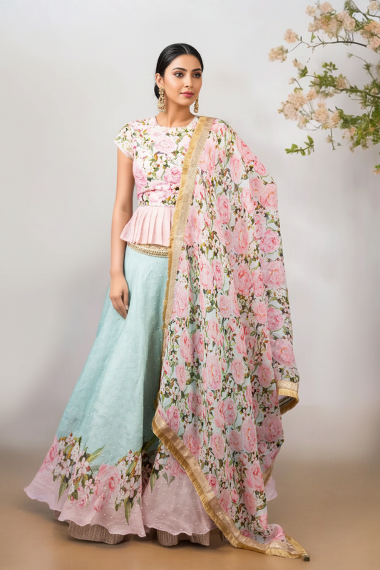 TWO TONE LEHENGA WITH 3 PEARL SCATTER