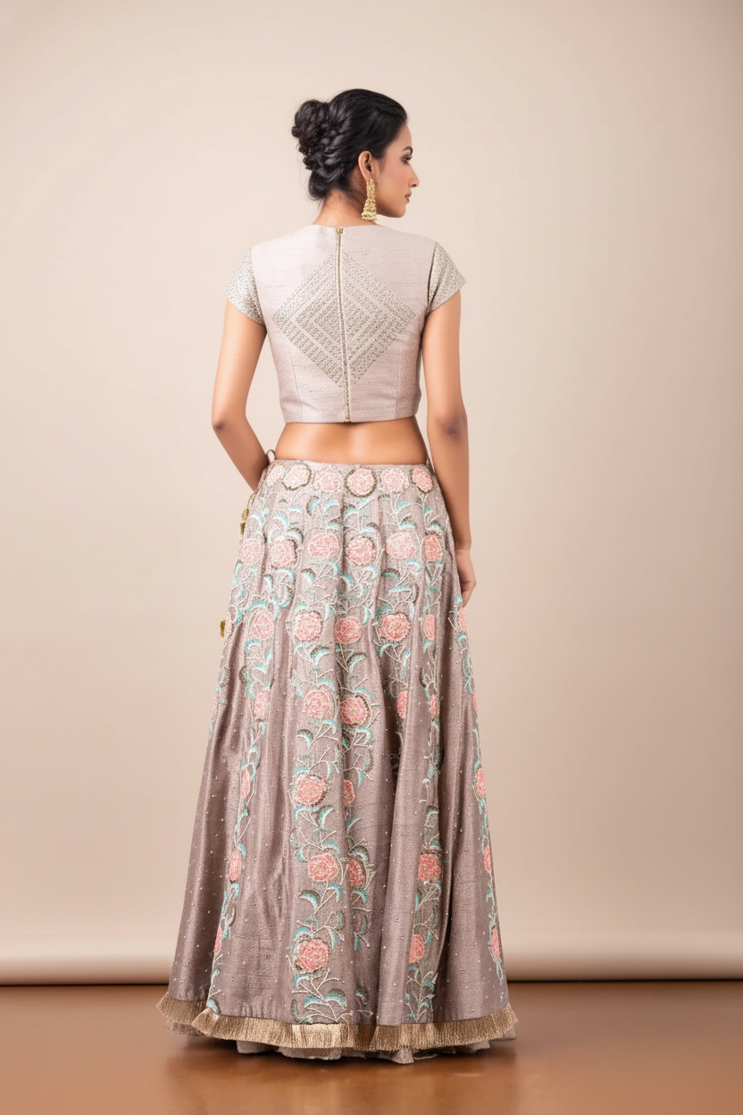 METAL SEQUIN BARFI BLOUSE LEHENGA
