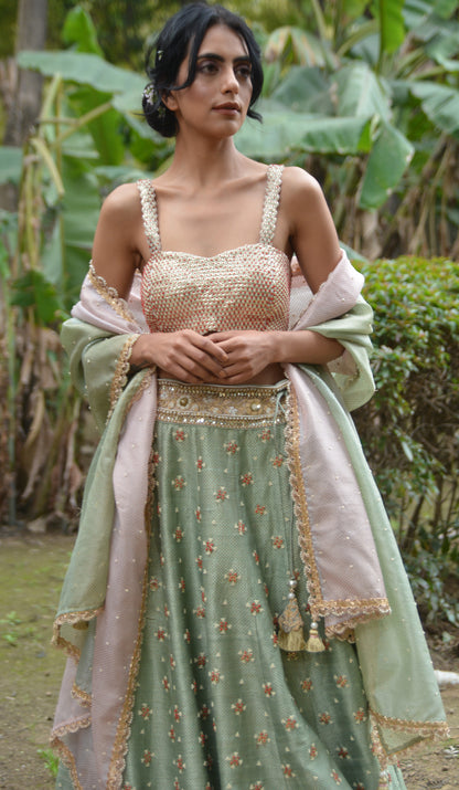LEATHER BOOTI BUSITER  AND LEHENGA