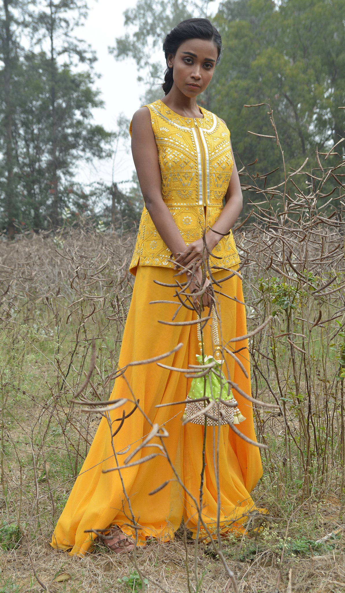 RAW SILK PEPLUM JACKET WITH CHIFFON JUMPSUIT
