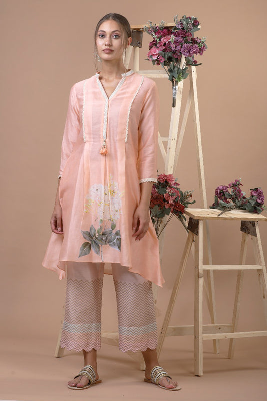 PEACH MAGNOLIA KURTI WITH PALAZZO
