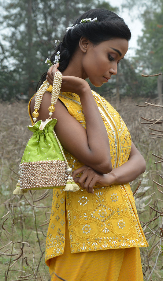 RAW SILK PEPLUM JACKET WITH CHIFFON JUMPSUIT