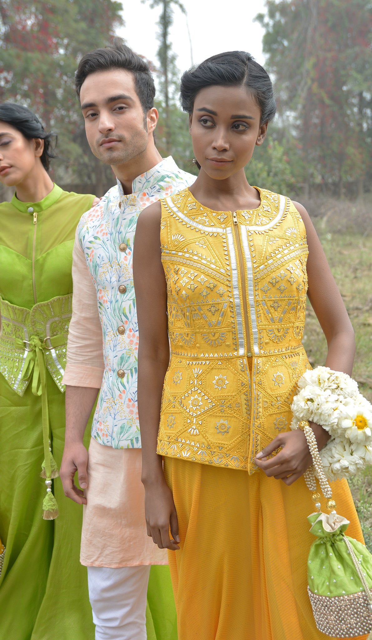 RAW SILK PEPLUM JACKET WITH CHIFFON JUMPSUIT