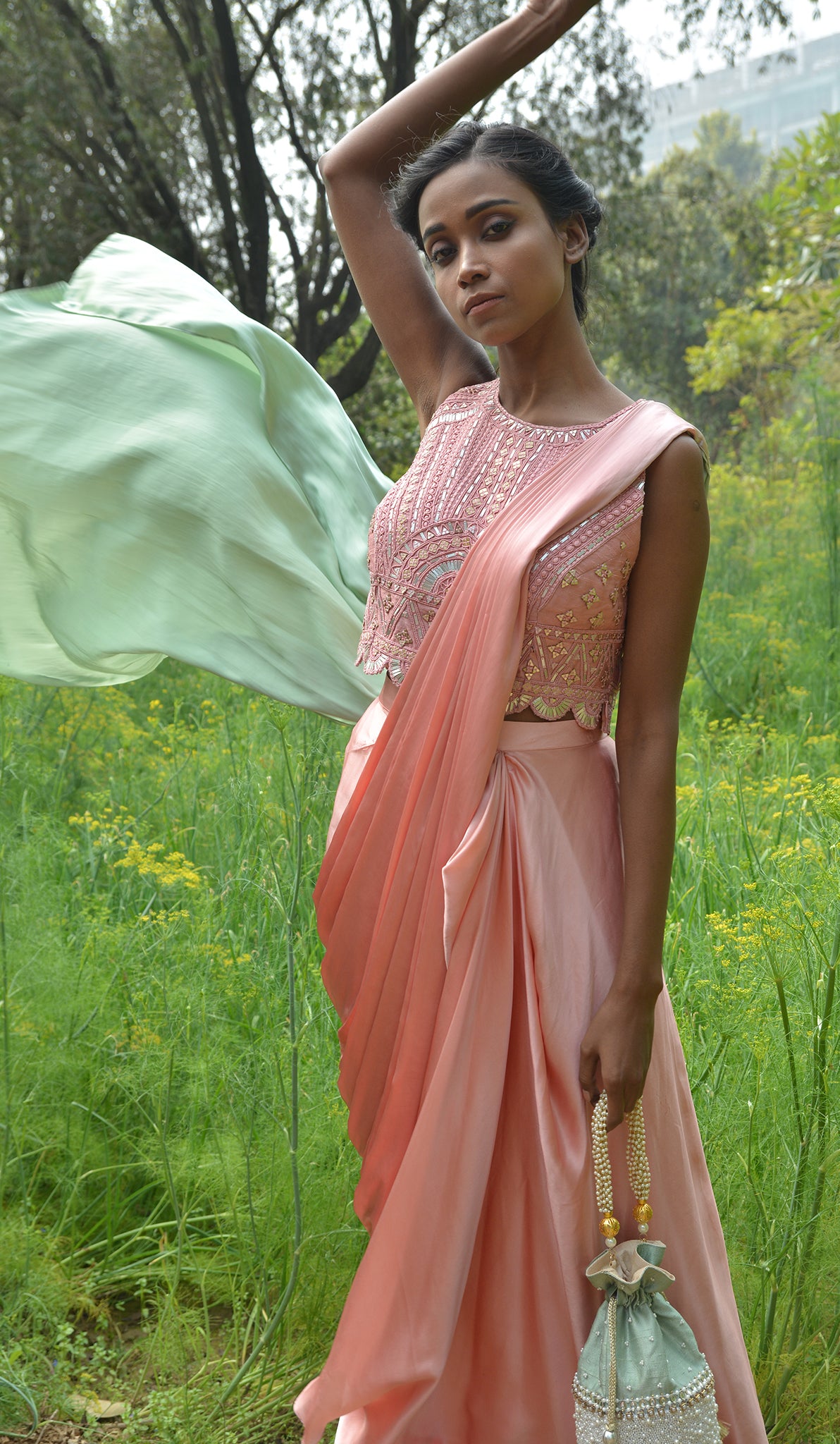LEATHER WORK DRAPPED SAREE