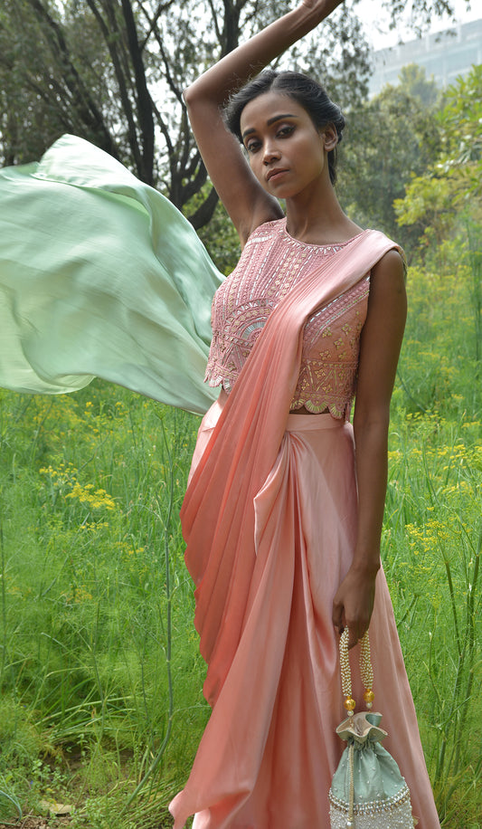 LEATHER WORK DRAPPED SAREE