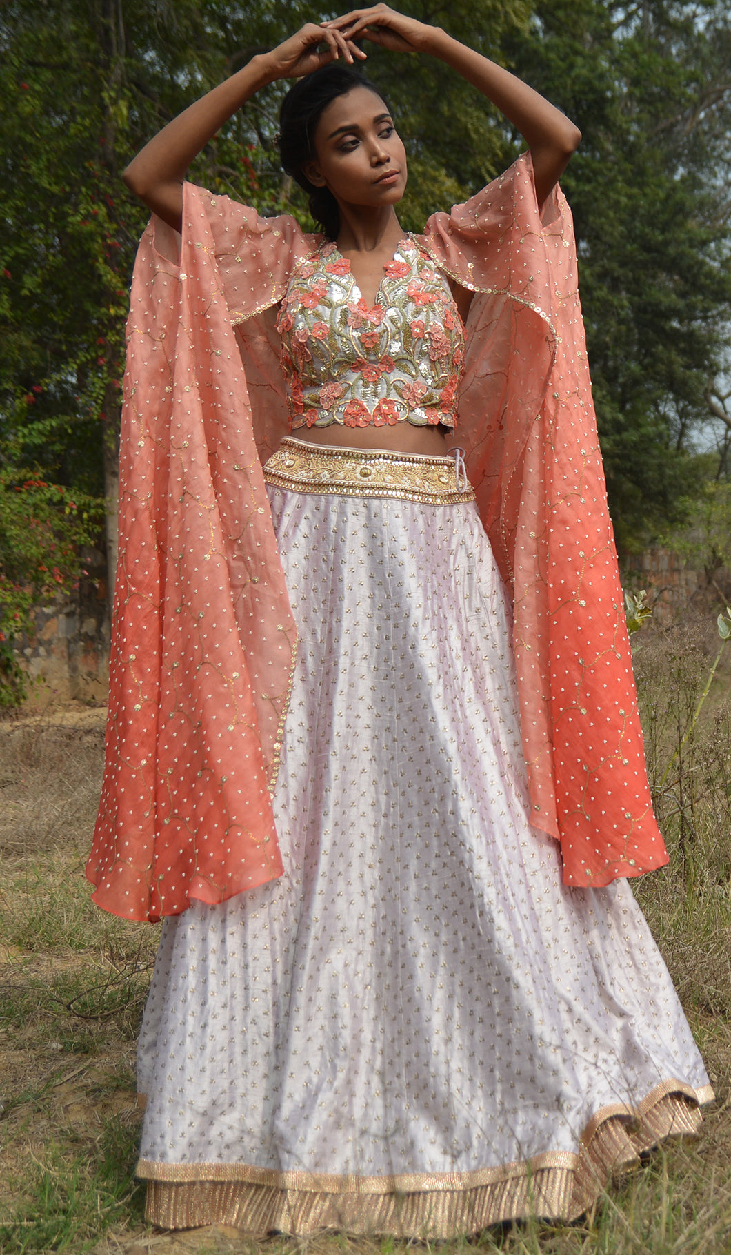 EMBROIDERED LEHENGA WITH CAPE