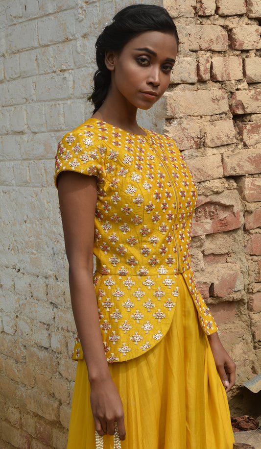 MANGO LEATHER WORK PEPLUM JACKET WITH PALAZZOS