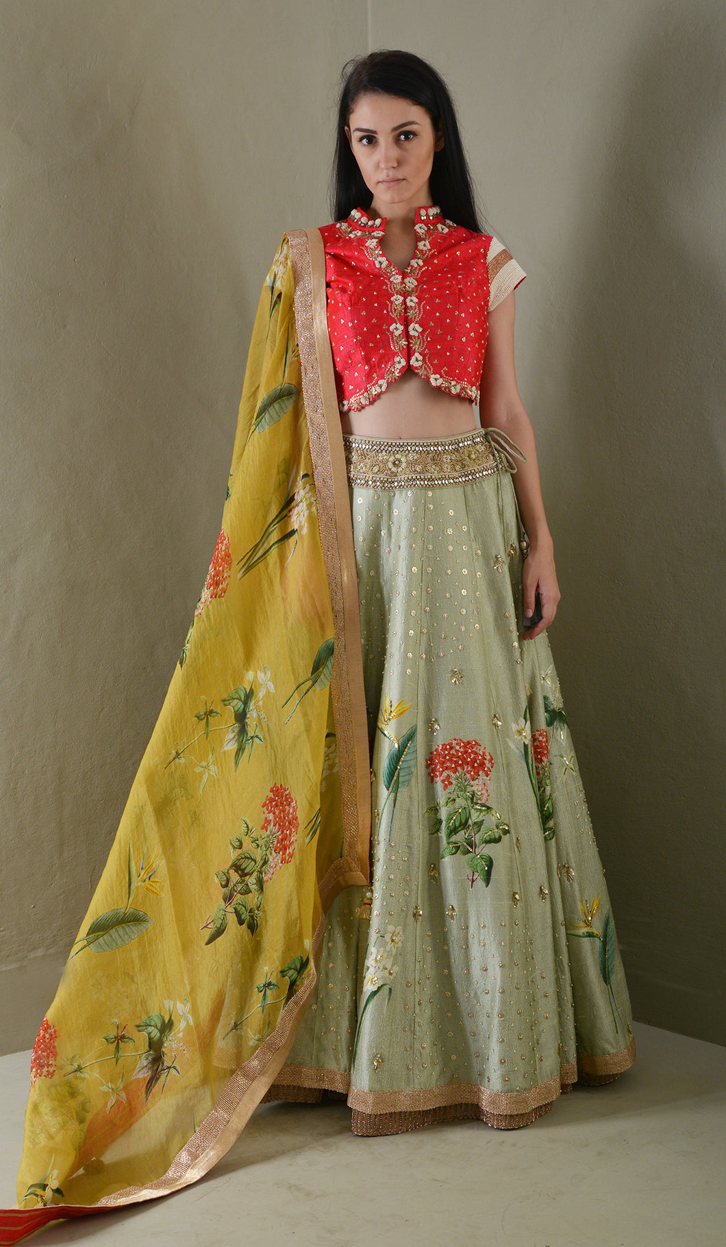 RED FLORAL LEHENGA