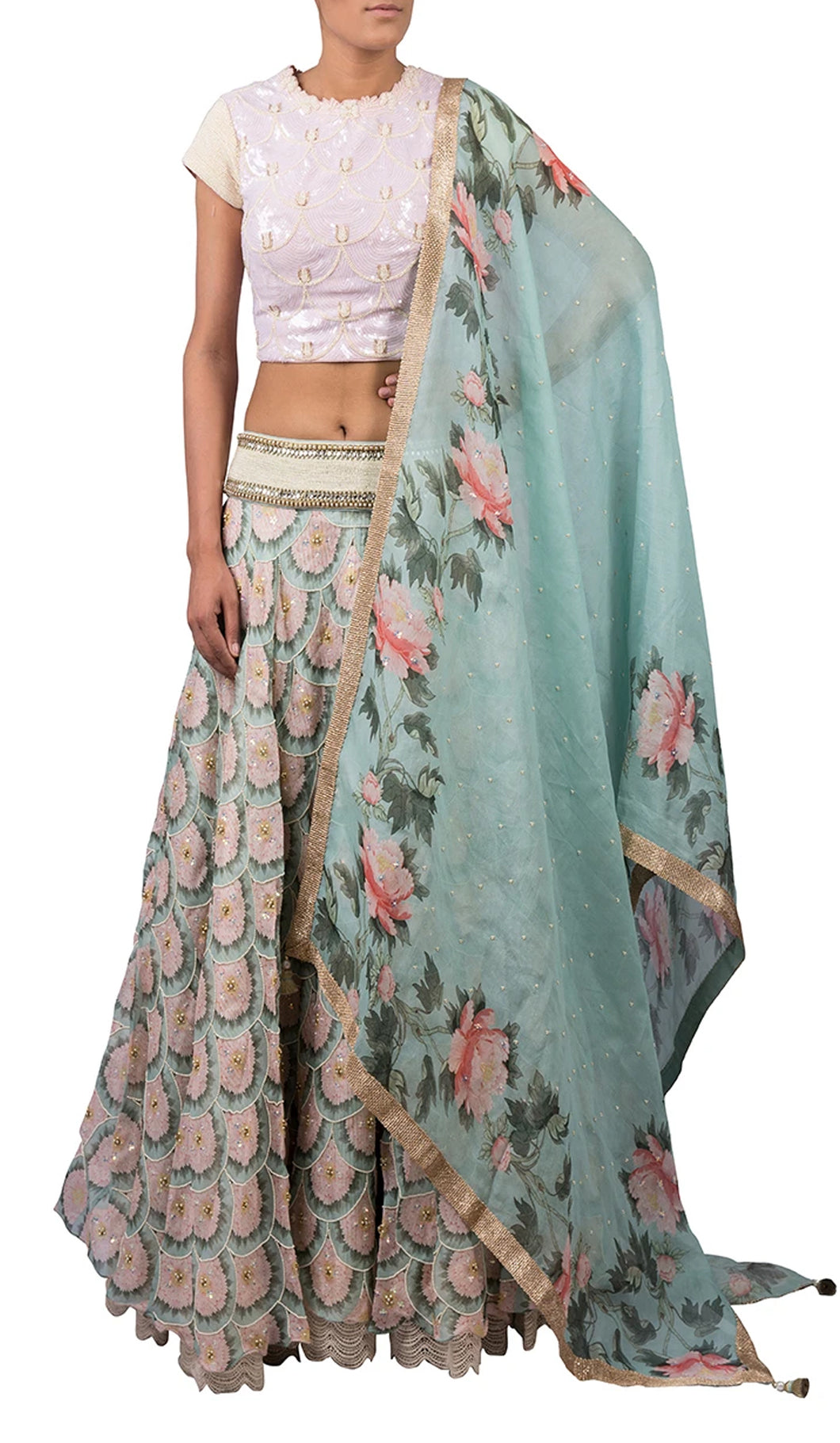 PEARL SCALLOP ORGANZA LEHENGA