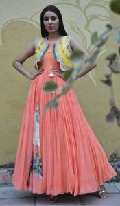 ANARKALI WITH YELLOW ORGANZA HILIGHTED SHORT JACKET