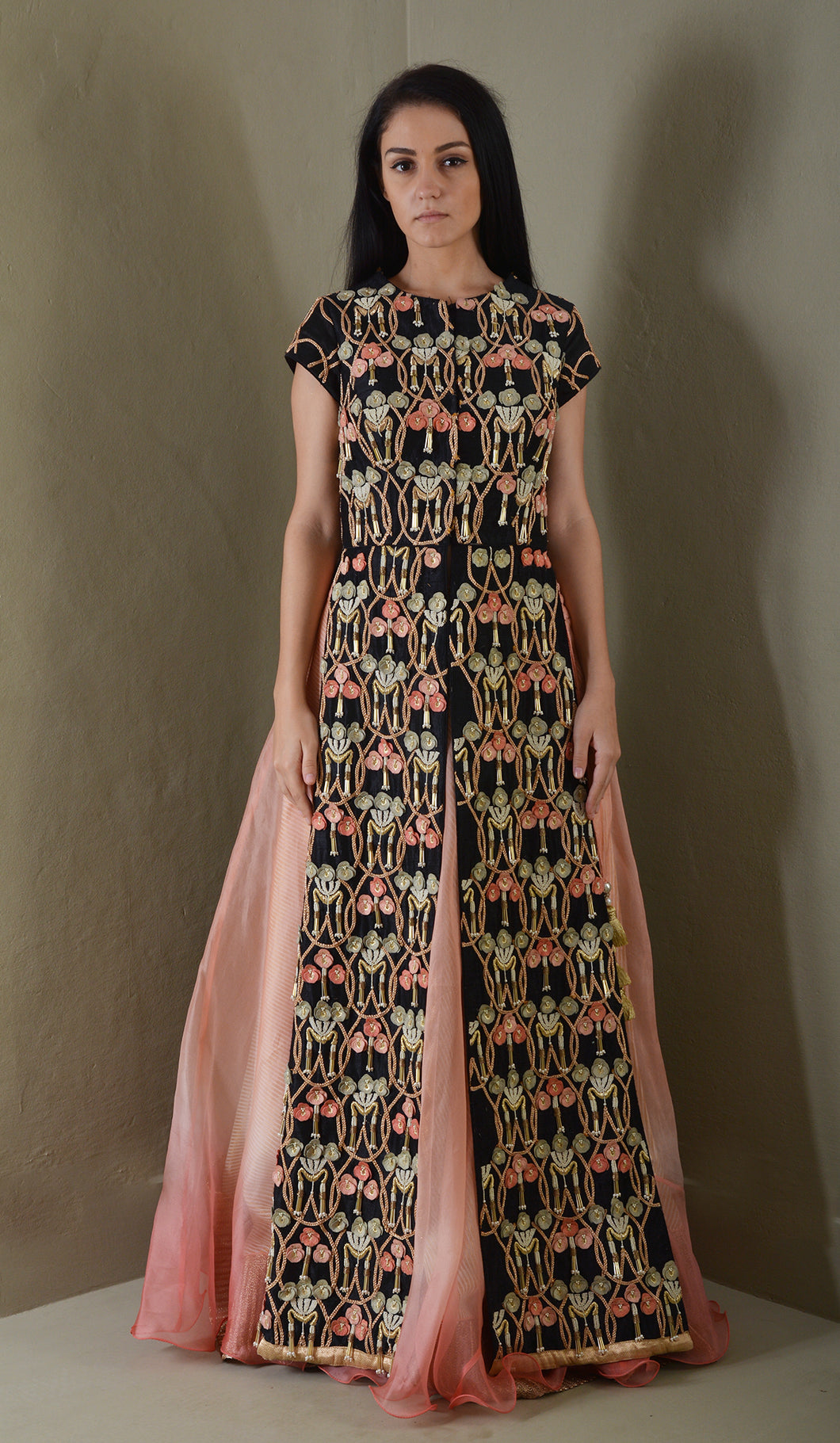 BLACK LONG 3D FLORAL SUIT