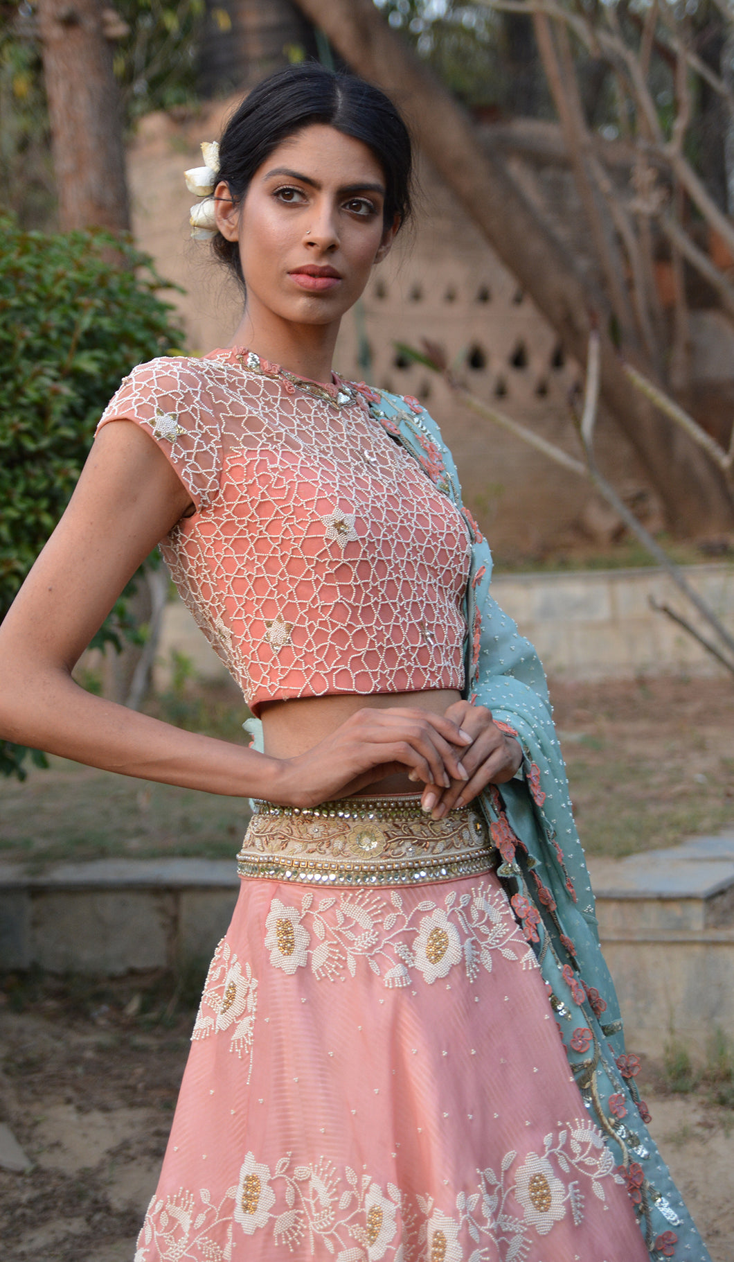 SUNFLOWER ORGANZA LEHENGA