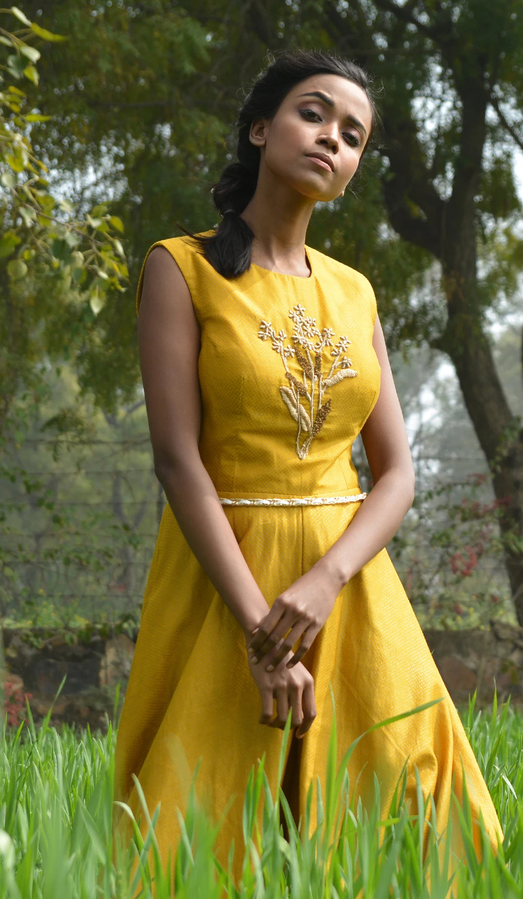 YELLOW EMBROIDERED JUMPSUIT