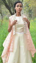 Load image into Gallery viewer, HANDLOOM CHANDERI CROPTOP WITH CHIFFON PLAZZO AND JACKET
