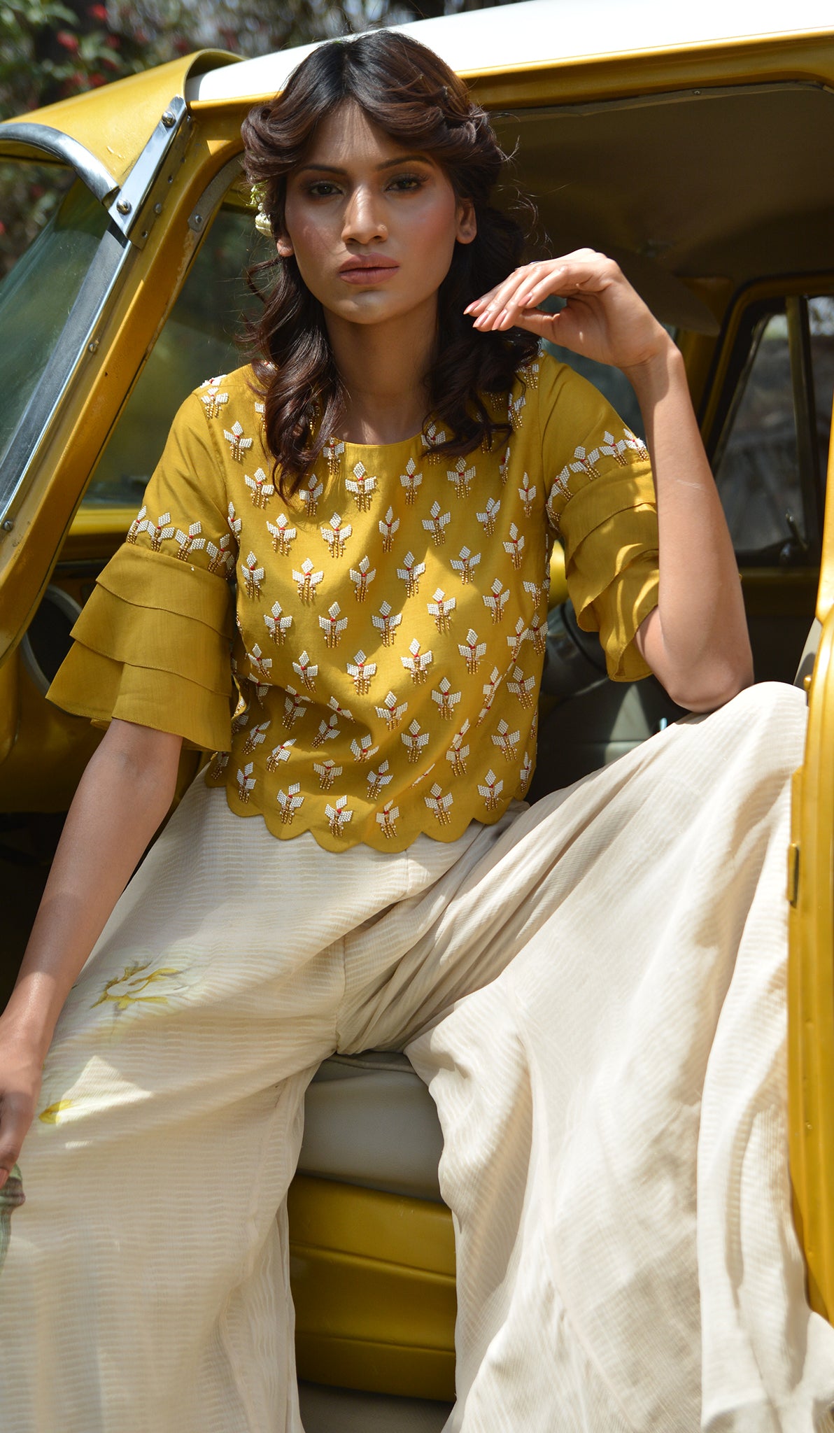 EMBROIDERED TOP & PRINTED PALAZZO'S
