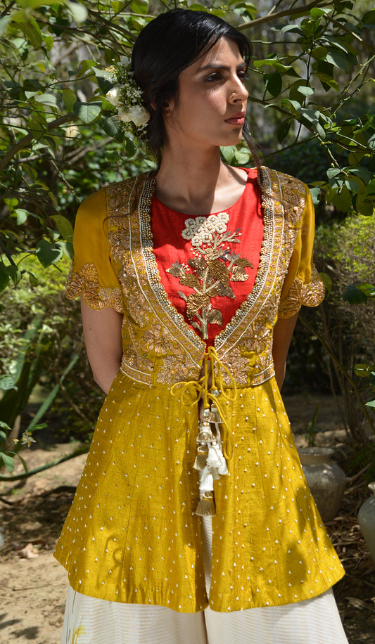 EMBROIDERED JACKET & PRINTED PALAZZOS SET