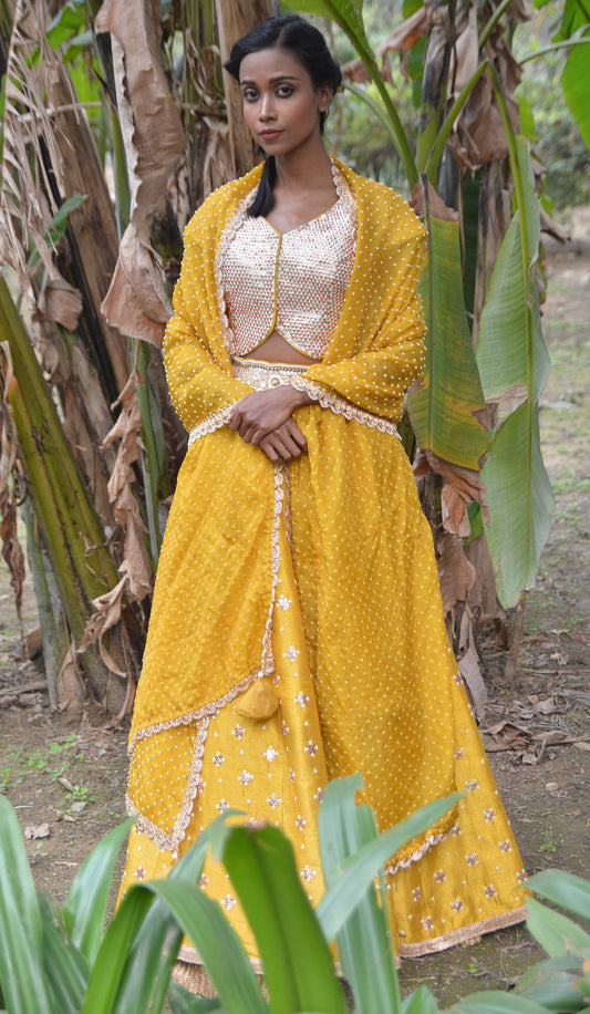 LEATHER BOOTI BLOUSE AND LEHENGA
