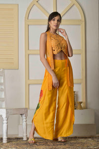 Dori work blouse with cutdana jacket and dhoti pants