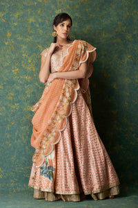 Leather work printed lehenga