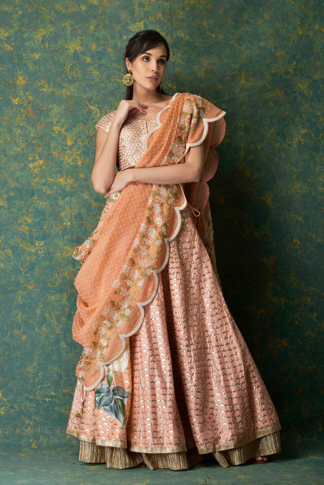 Leather work printed lehenga