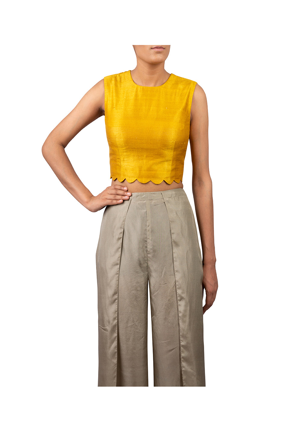 STAR MOON EMBROIDERED CAPE WITH RAW SILK CROPTOP