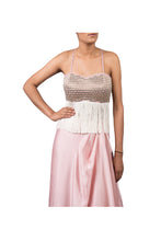 Load image into Gallery viewer, NALKI BUSTIER WITH DRAPED SKIRT WITH ORGANZA ORNAMENTAL EMB CAPE
