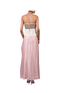 NALKI BUSTIER WITH DRAPED SKIRT WITH ORGANZA ORNAMENTAL EMB CAPE