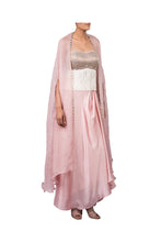 Load image into Gallery viewer, NALKI BUSTIER WITH DRAPED SKIRT WITH ORGANZA ORNAMENTAL EMB CAPE
