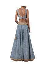 Load image into Gallery viewer, 3D FLOWER INCUT BLOUSE AND 3MOTI CHEETA RAW SILK LEHENGA
